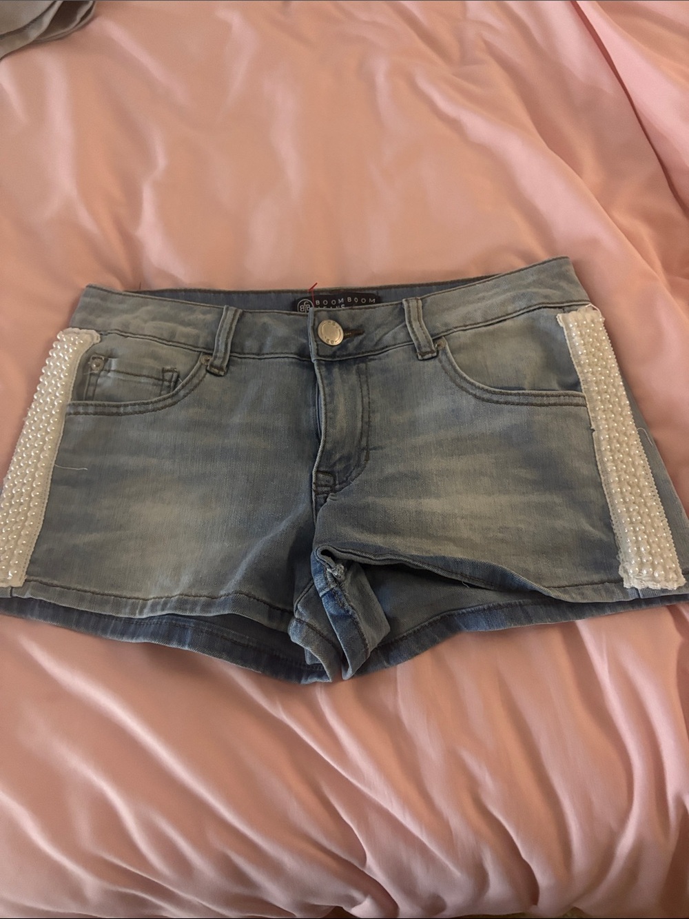 Boom Boom Jeans Light Blue Denim Shorts with Pearl Side Trim